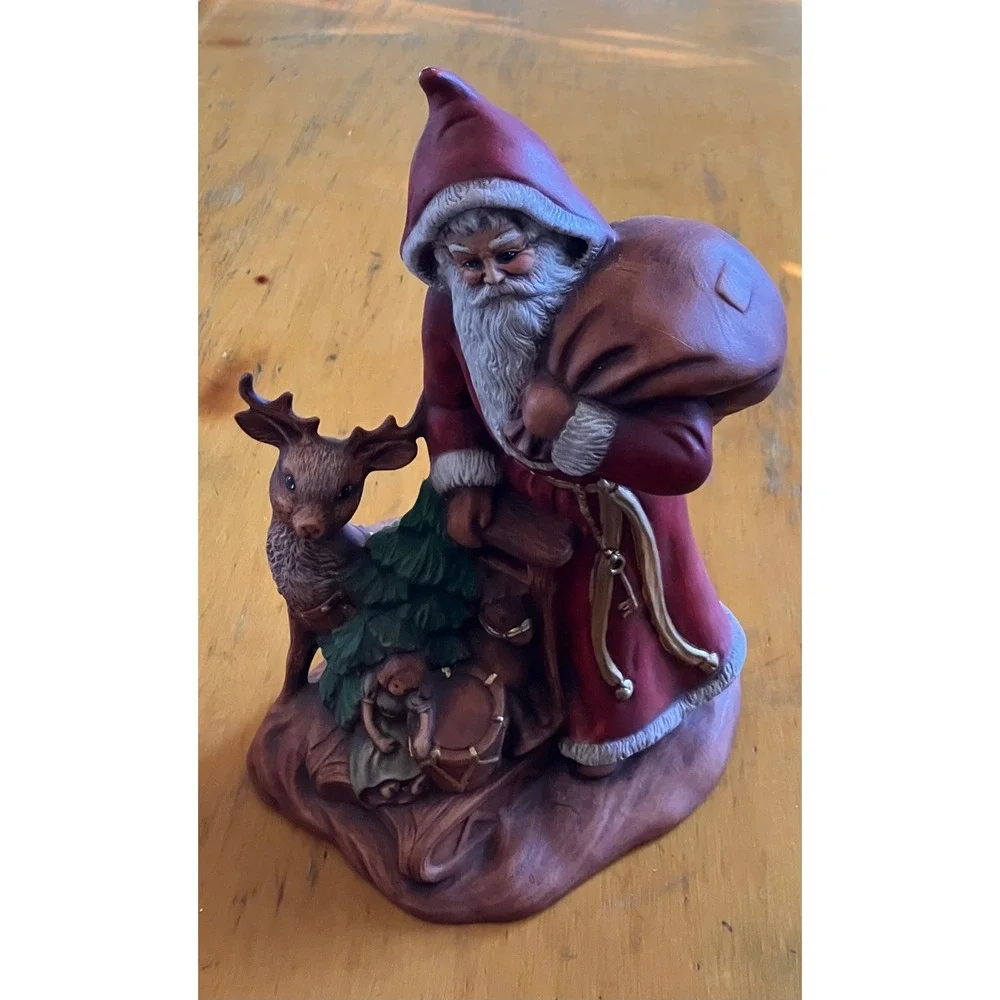 Vintage 1989 Ceramic Santa Figurine Reindeer Sled Red Large 9 Inch Holiday Decor